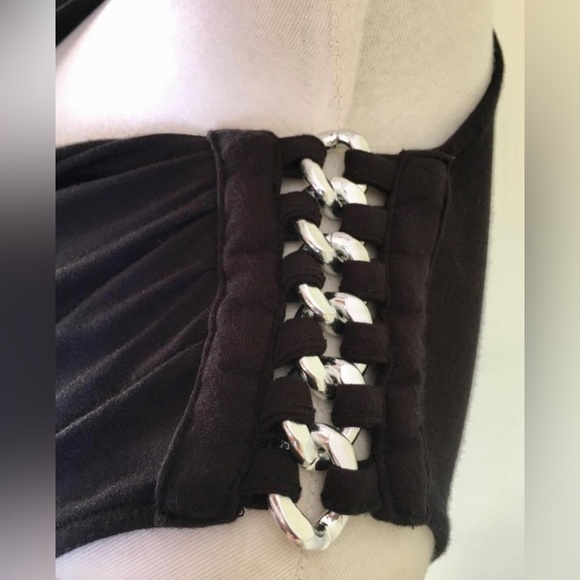 Michael Kors Black Chain Top Size S 4 6 Waterfall Sleeveless Silver Designer - Picture 4 of 6